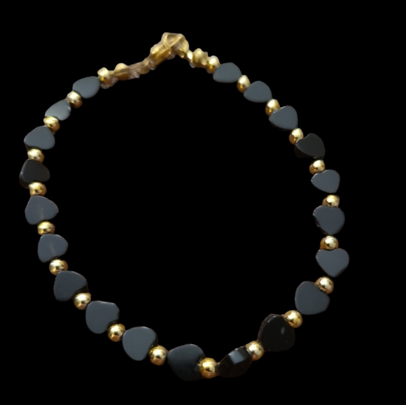 6" Handmade Beaded Black And Gold Necklace L8 - Picture 2 of 2